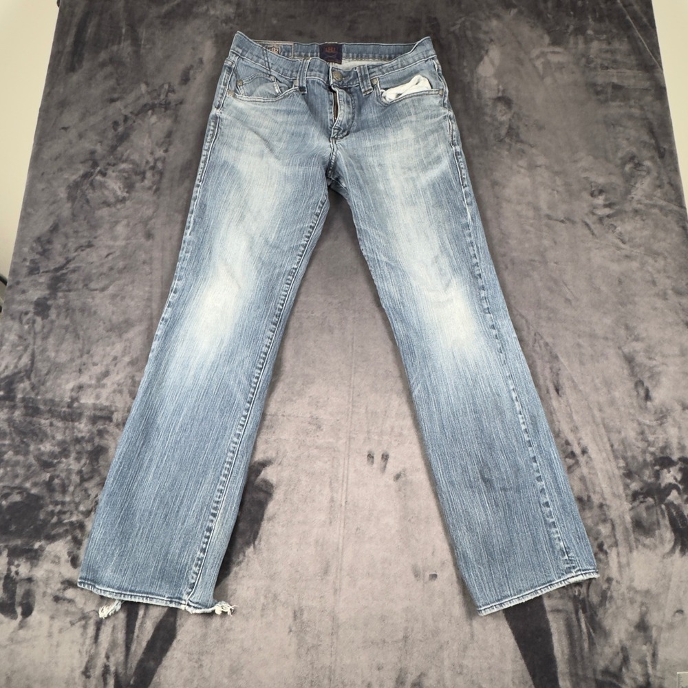 Rock & Republic Jeans Mens 34x32 Blue Distressed Straight Leg Frayed Hem Denim